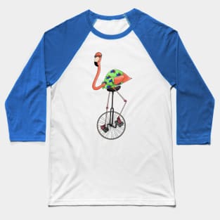 Unicycle pink flamingo Baseball T-Shirt